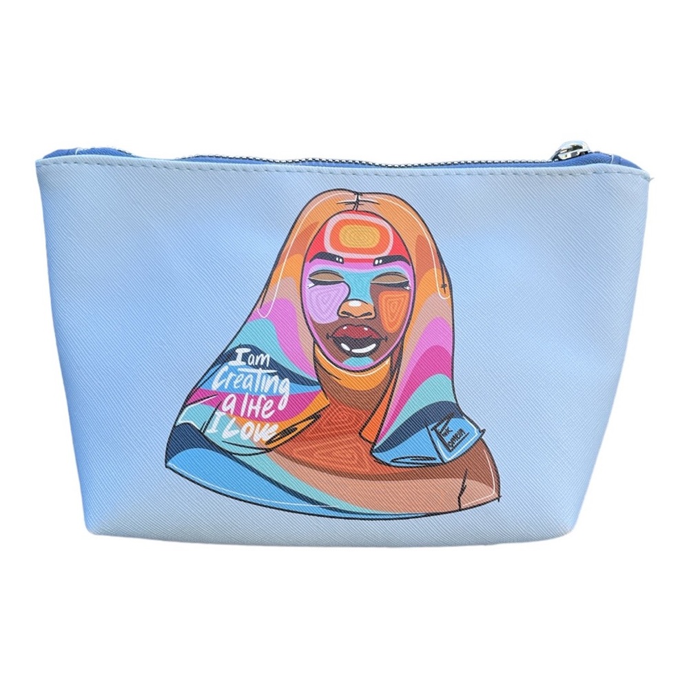 Pink Lomein African American Blue Cosmetic Bag I Am Creating a Life I Love
